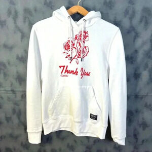 wesc White Thank You Fleece Lined Hoodie Roses Men's Size M